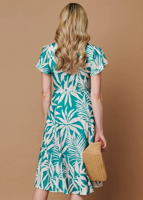 Izabel London Green Leaf Print Tie Angel Sleeve Midi Dress - 8 Image 3