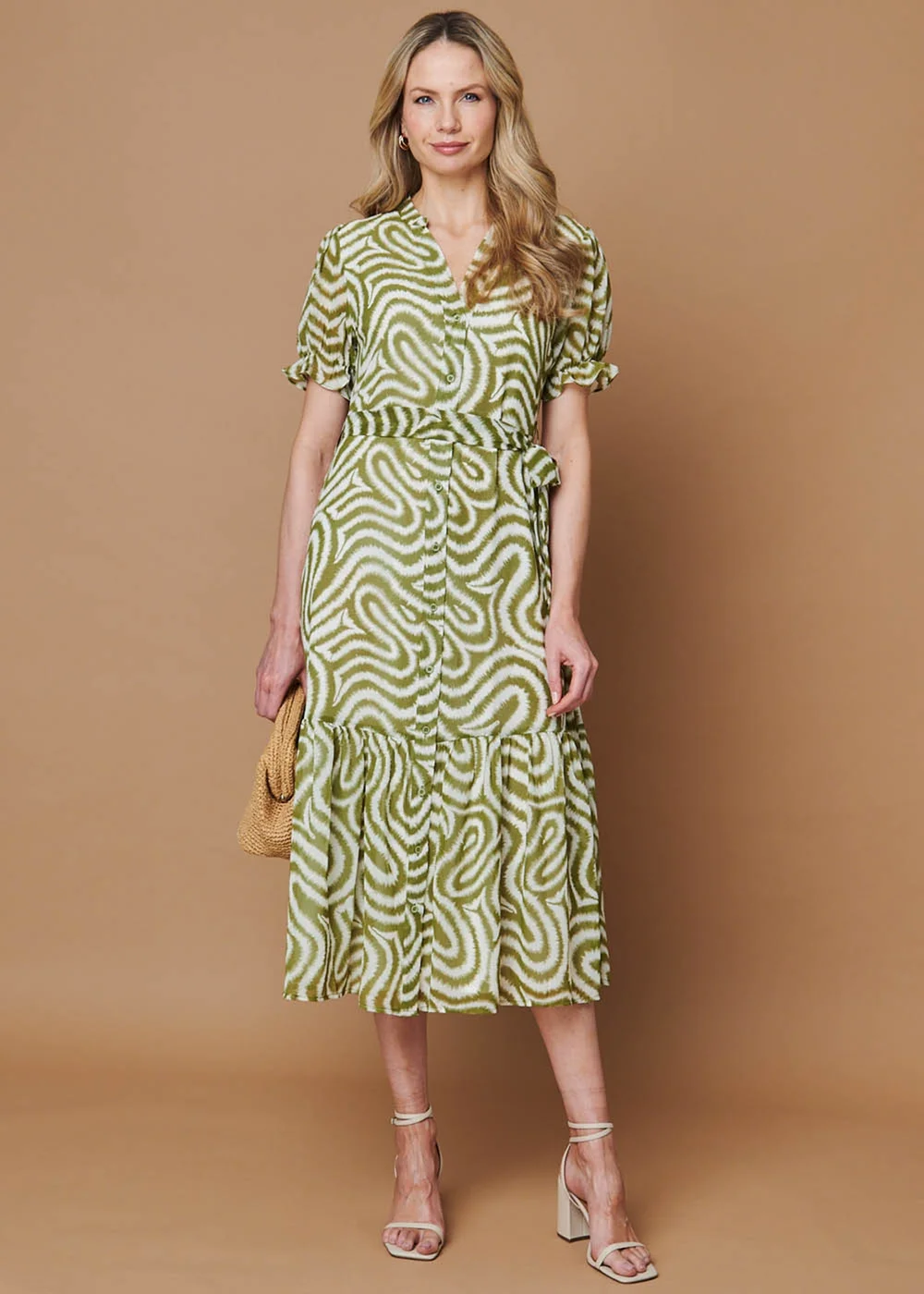 Izabel London Green Printed Short Sleeve Midi Shirt Dress - 16 Image 1