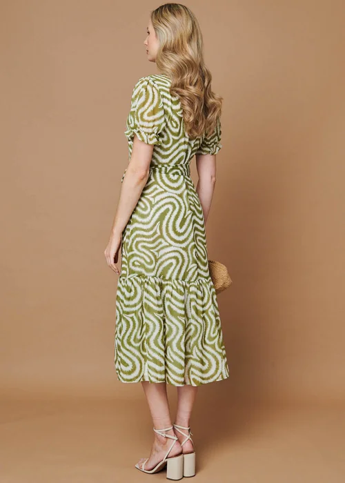 Izabel London Green Printed Short Sleeve Midi Shirt Dress - 16 Image 3