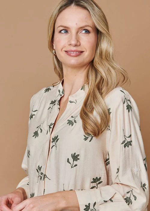 Izabel London Multi Beige Floral Long Sleeve Casual Longline Shirt - 10 Image 4