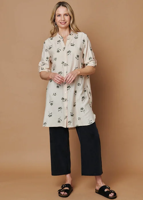 Izabel London Multi Beige Floral Long Sleeve Casual Longline Shirt - 10 Image 1