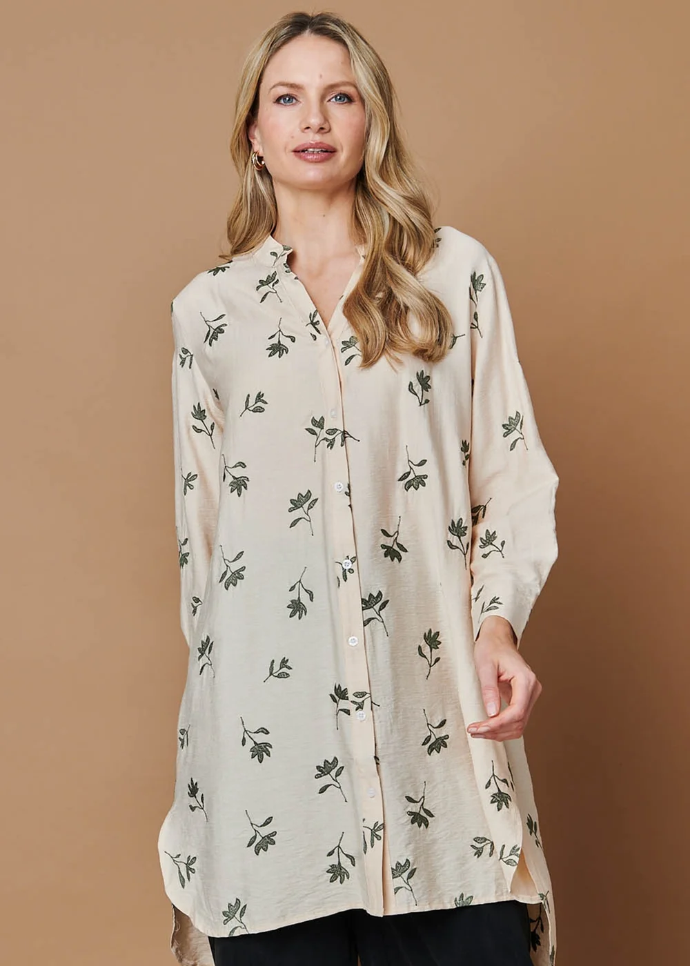 Izabel London Multi Beige Floral Long Sleeve Casual Longline Shirt - 10 Image 2