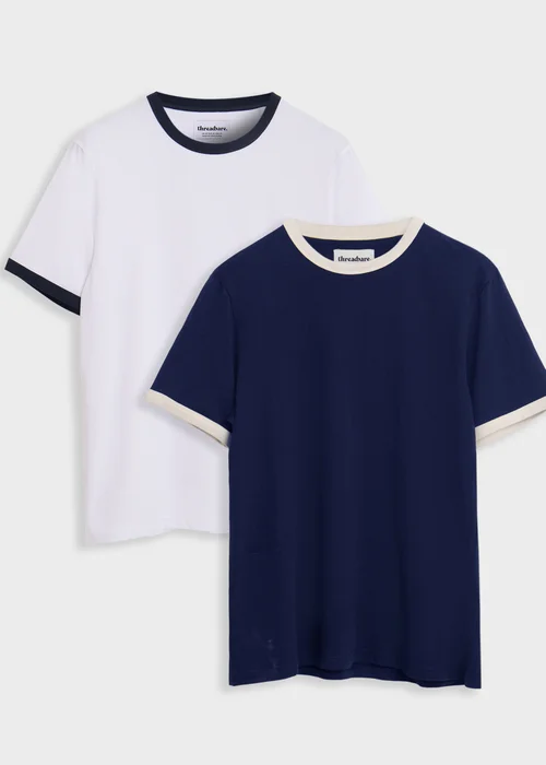 Threadbare Navy 2-Pack Cotton Ringer T-Shirts - XL Image 5