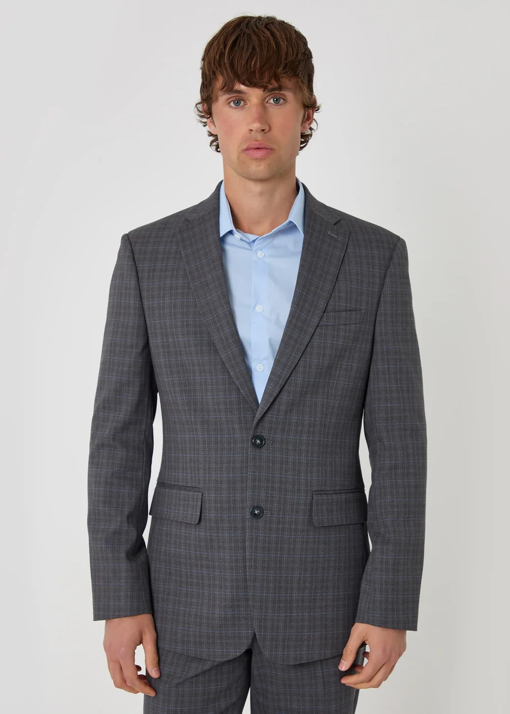 Threadbare Grey Regular Fit Cotton Rich Check Blazer - 38 Chest R Image 1