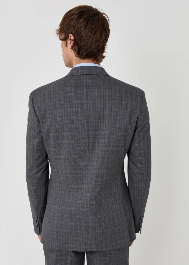 Threadbare Grey Regular Fit Cotton Rich Check Blazer
