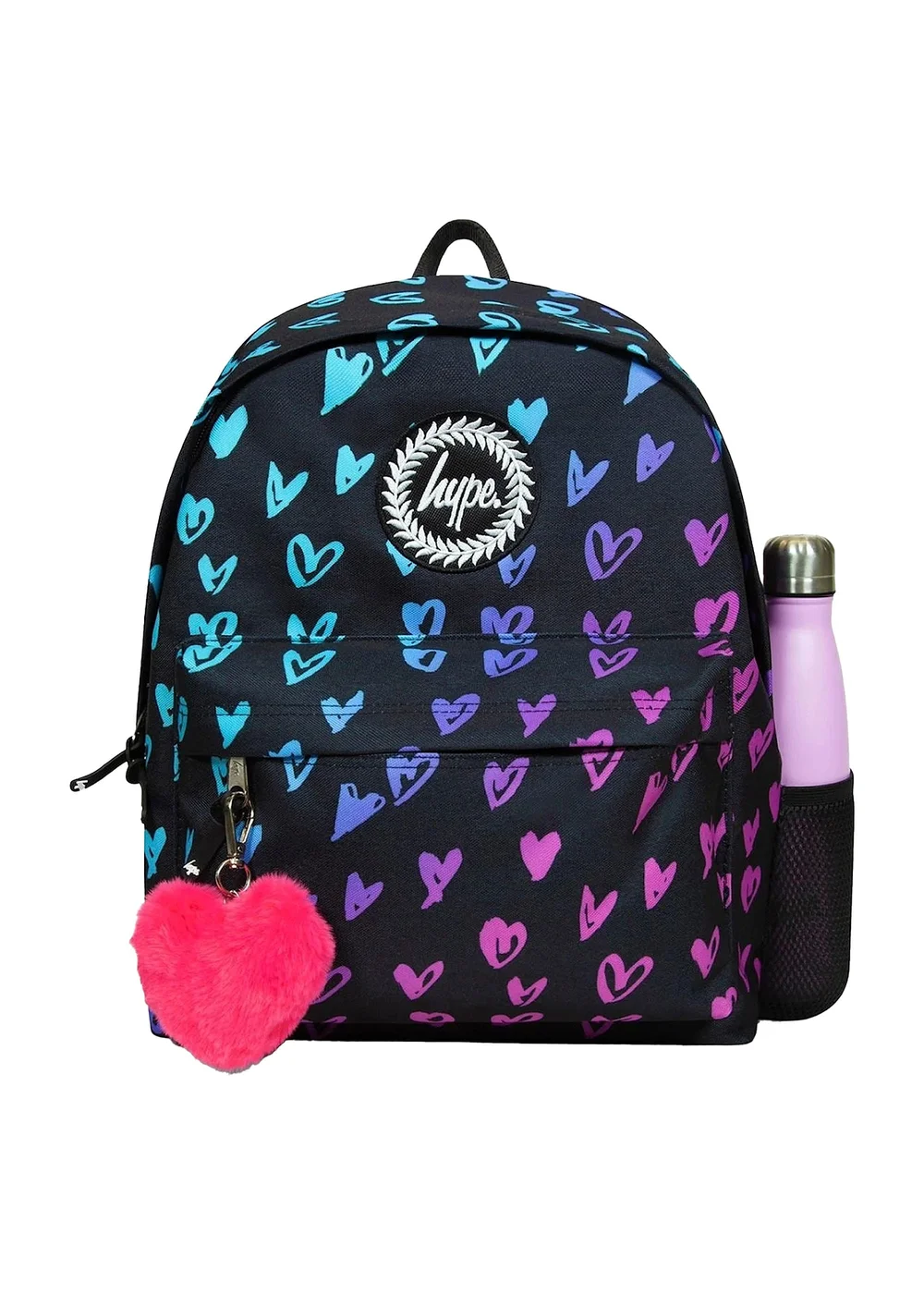 Hype Kids Black Patterned Hearts Adjustable Straps School Backpack - One Size Image 4