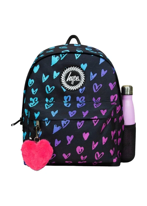 Hype Kids Black Patterned Hearts Adjustable Straps School Backpack - One Size Image 4