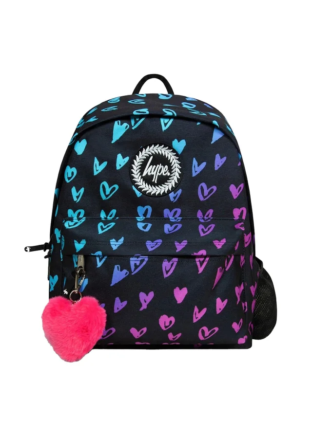 Hype Kids Black Patterned Hearts Adjustable Straps School Backpack