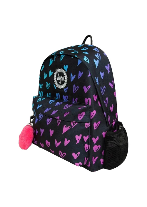 Hype Kids Black Patterned Hearts Adjustable Straps School Backpack - One Size Image 3