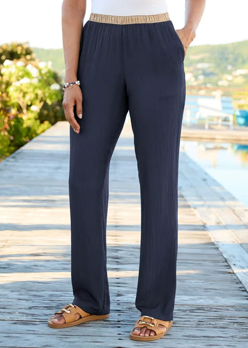 Cotton Traders Navy Contrast Waist Pull On Trousers - 18/L29 Image 1