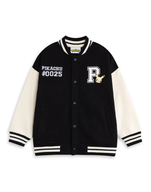 Vanilla Underground Pokemon Boys Black Pikachu Varsity Jacket (4-12 Years) - 11-12 Yrs Image 1