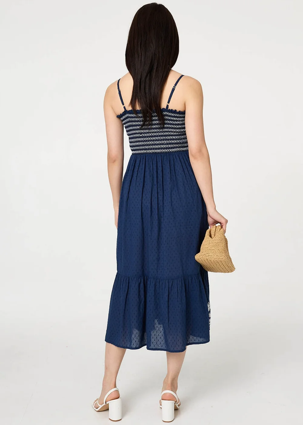 Izabel London Blue Embroidered Border Cami Strap Midi Dress - 16 Image 3