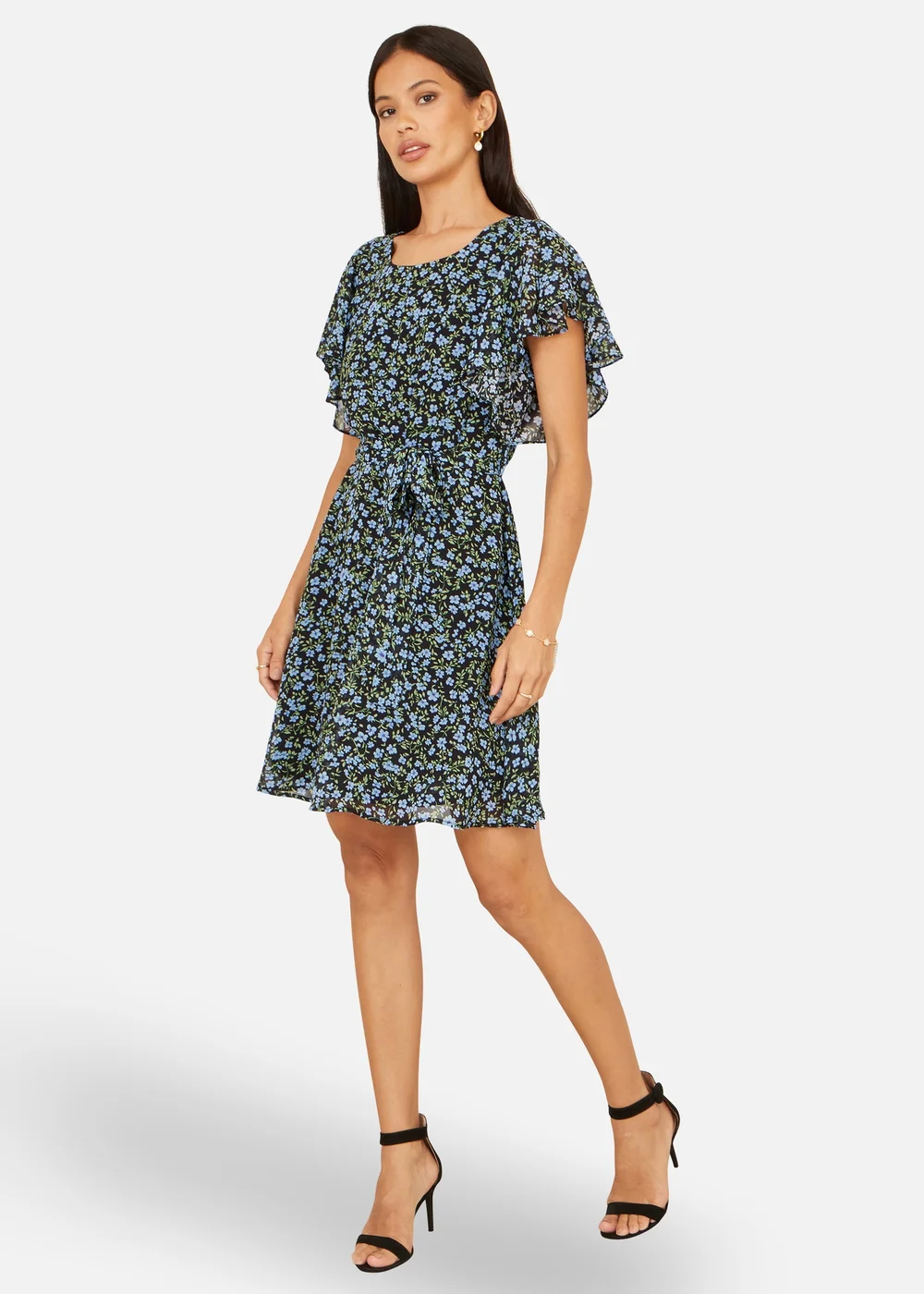 Yumi Blue Ditsy Print Floral Skater Dress - 14 Image 1