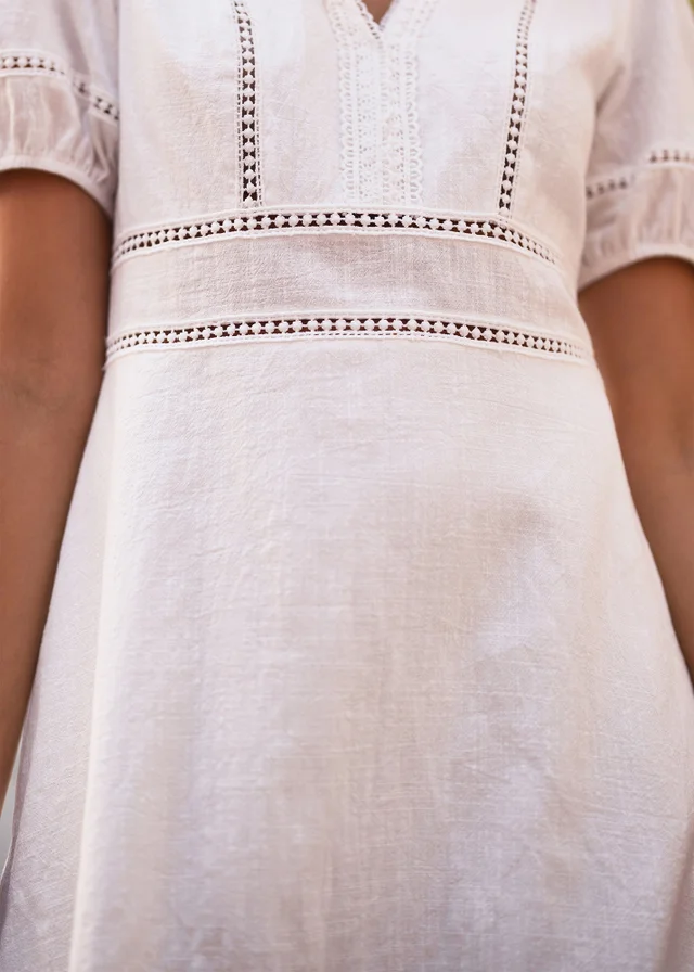Yumi White Cotton Lace Trim Skater Sun Dress