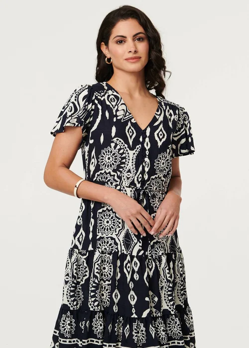 Izabel London Brown Abstract Angel Sleeve Knee Length Dress - 14 Image 2