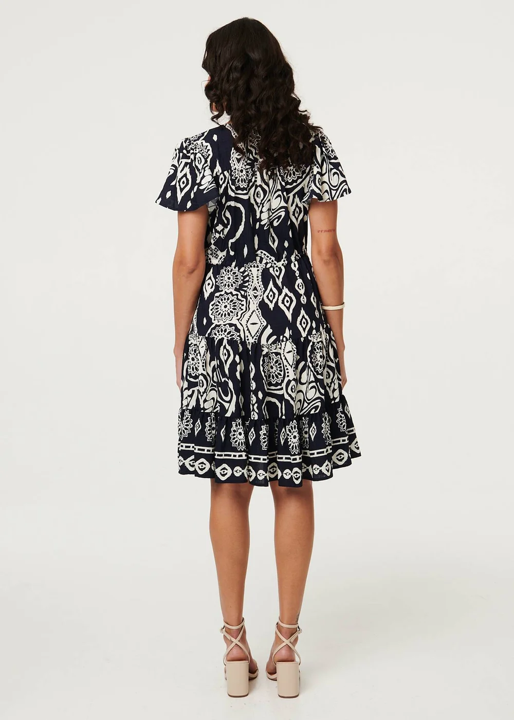 Izabel London Brown Abstract Angel Sleeve Knee Length Dress - 14 Image 3
