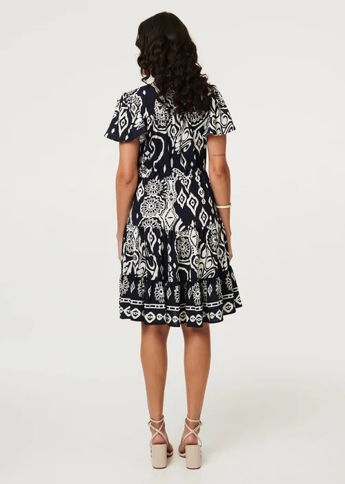 Izabel London Brown Abstract Angel Sleeve Knee Length Dress - 14 Image 3