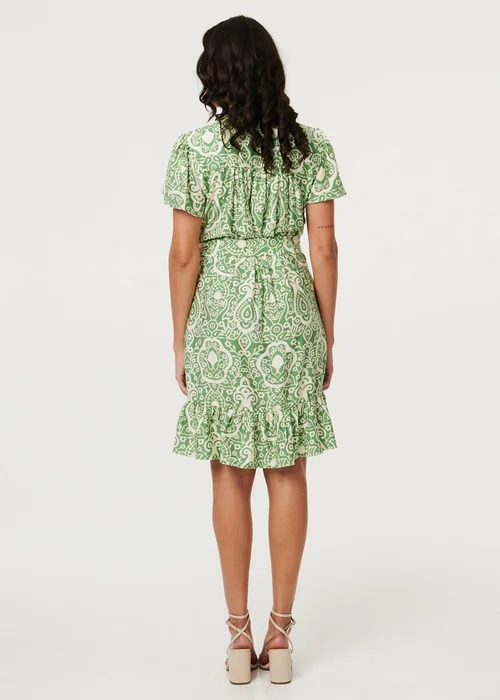 Izabel London Green Printed Short Sleeve Tie Short Dress - 12 Image 3