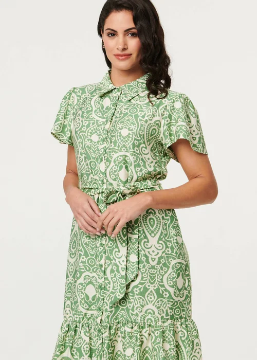 Izabel London Green Printed Short Sleeve Tie Short Dress - 12 Image 2