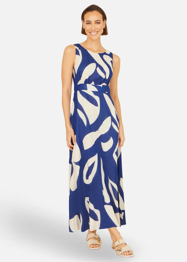Yumi Navy Abstract Maxi Dress With Tie Back