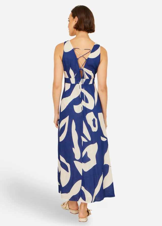 Yumi Navy Abstract Maxi Dress With Tie Back