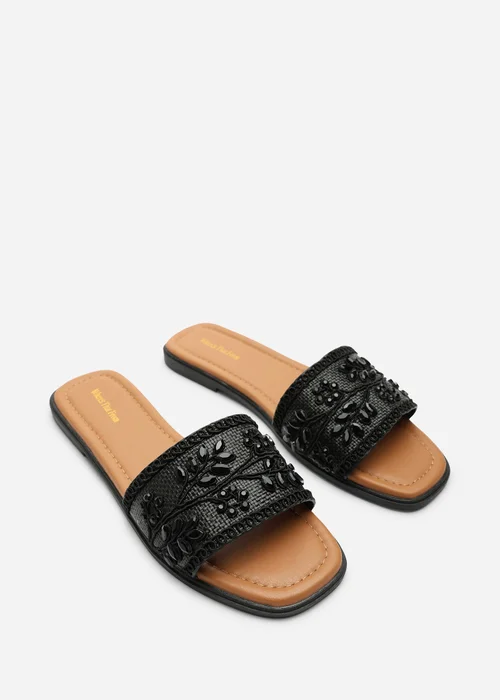 Where's That From Karter Embellished Canvas Black Slide On Sandals - 5 Image 5