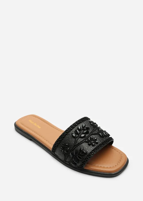 Where's That From Karter Embellished Canvas Black Slide On Sandals - 5 Image 4