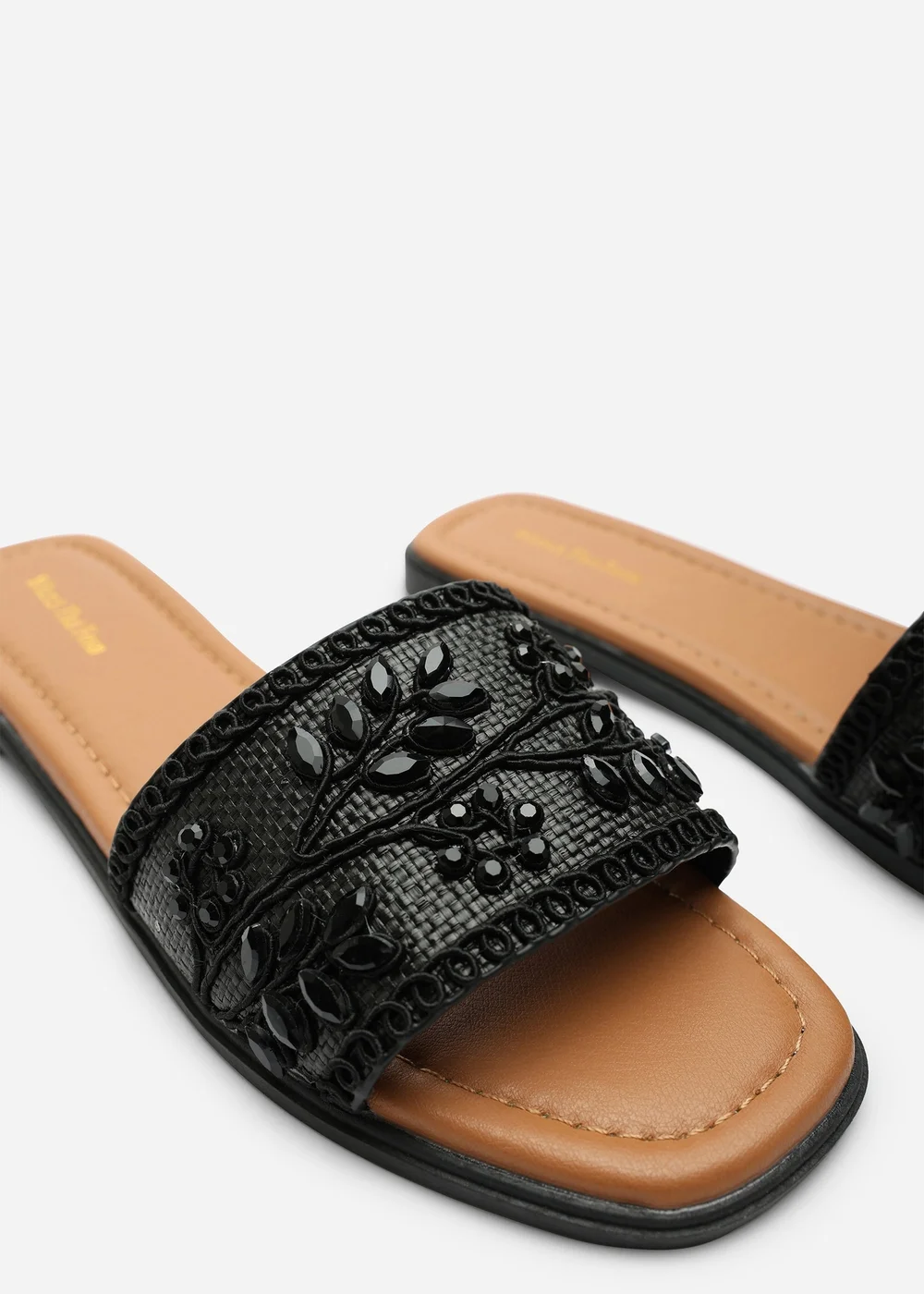 Where's That From Karter Embellished Canvas Black Slide On Sandals - 5 Image 6