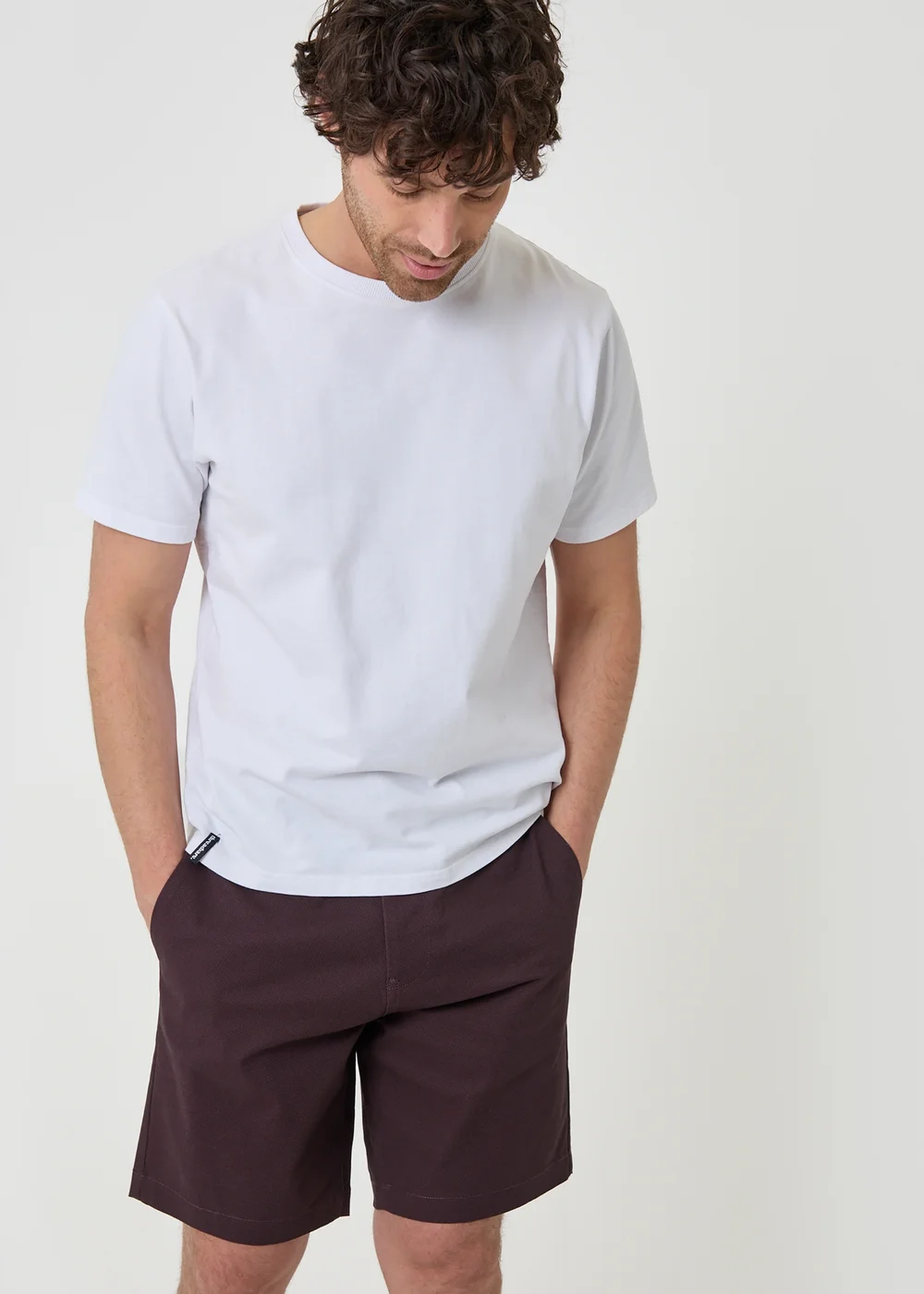 Threadbare Burgundy Patterned Stretch Chino Shorts with Belt - 38 Image 3