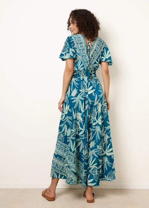 Blue Vanilla Turquoise Wrap Over Angel Sleeve Shirred Maxi Dress - S/M Image 4