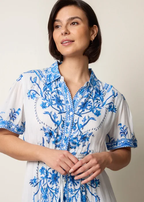 Blue Vanilla Blue Floral Blue Print Drawstring Dress - M Image 3