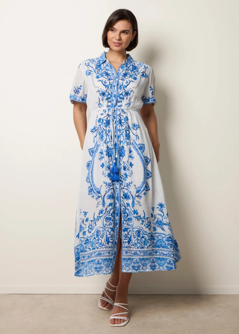 Blue Vanilla Blue Floral Blue Print Drawstring Dress - M Image 2