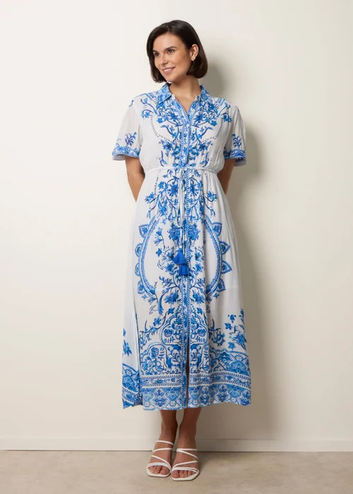 Blue Vanilla Blue Floral Blue Print Drawstring Dress - M Image 1