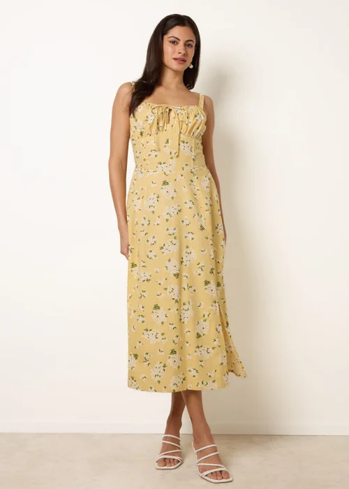 Blue Vanilla Yellow Midi Milkmaid Floral Dress - M Image 1