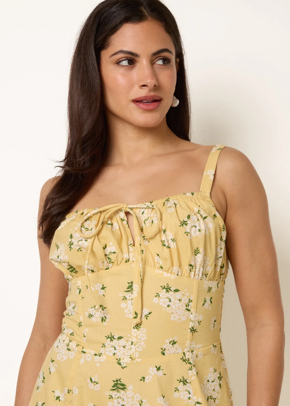 Blue Vanilla Yellow Midi Milkmaid Floral Dress - M Image 2