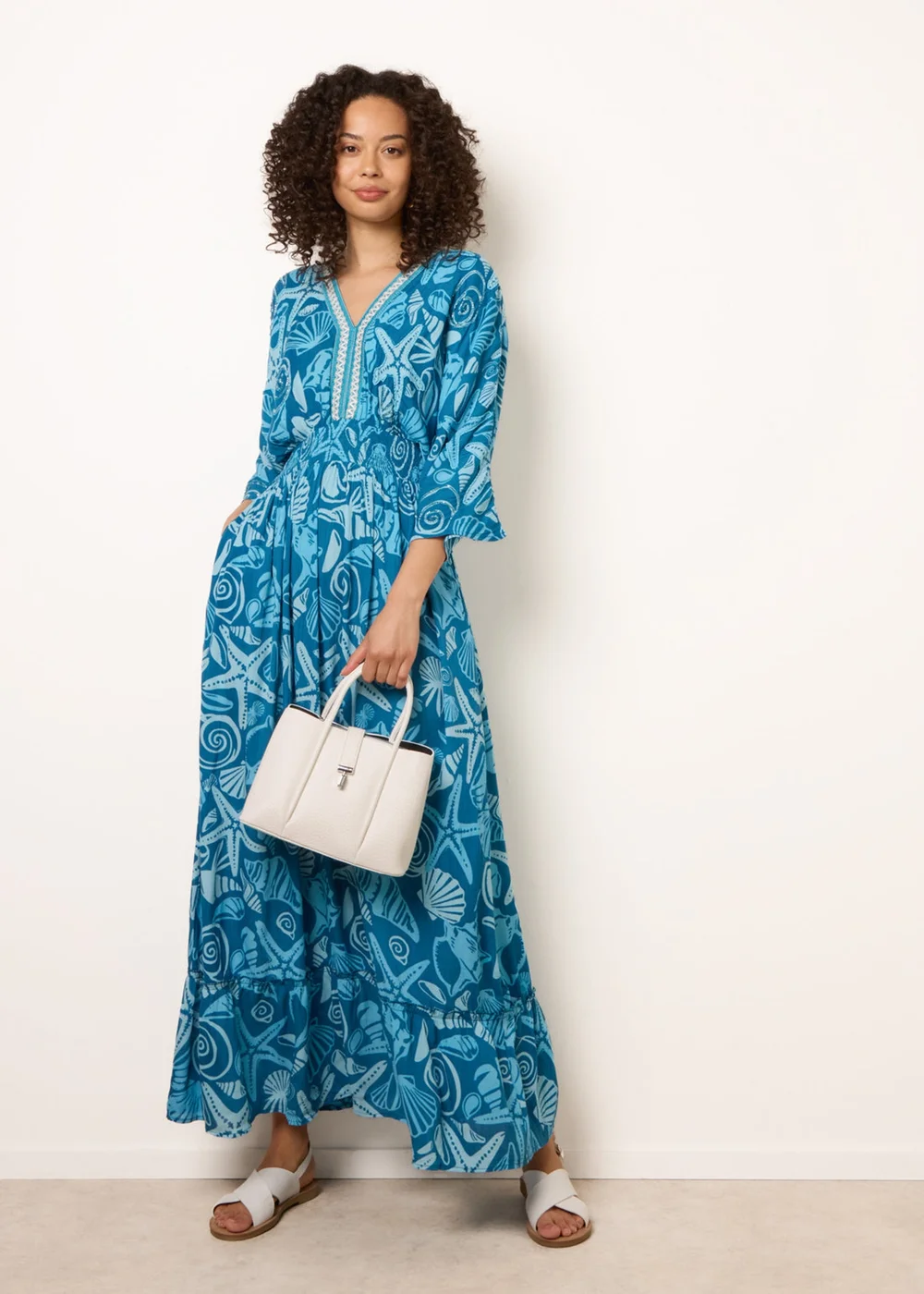 Blue Vanilla Blue Embellished Kimono Style V Front Dress - S Image 3
