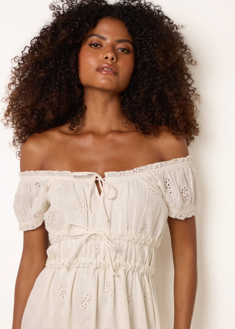 Blue Vanilla Ivory Broderie Front Tie Midi Dress - M Image 2