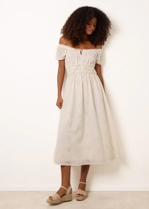 Blue Vanilla Ivory Broderie Front Tie Midi Dress - M Image 3
