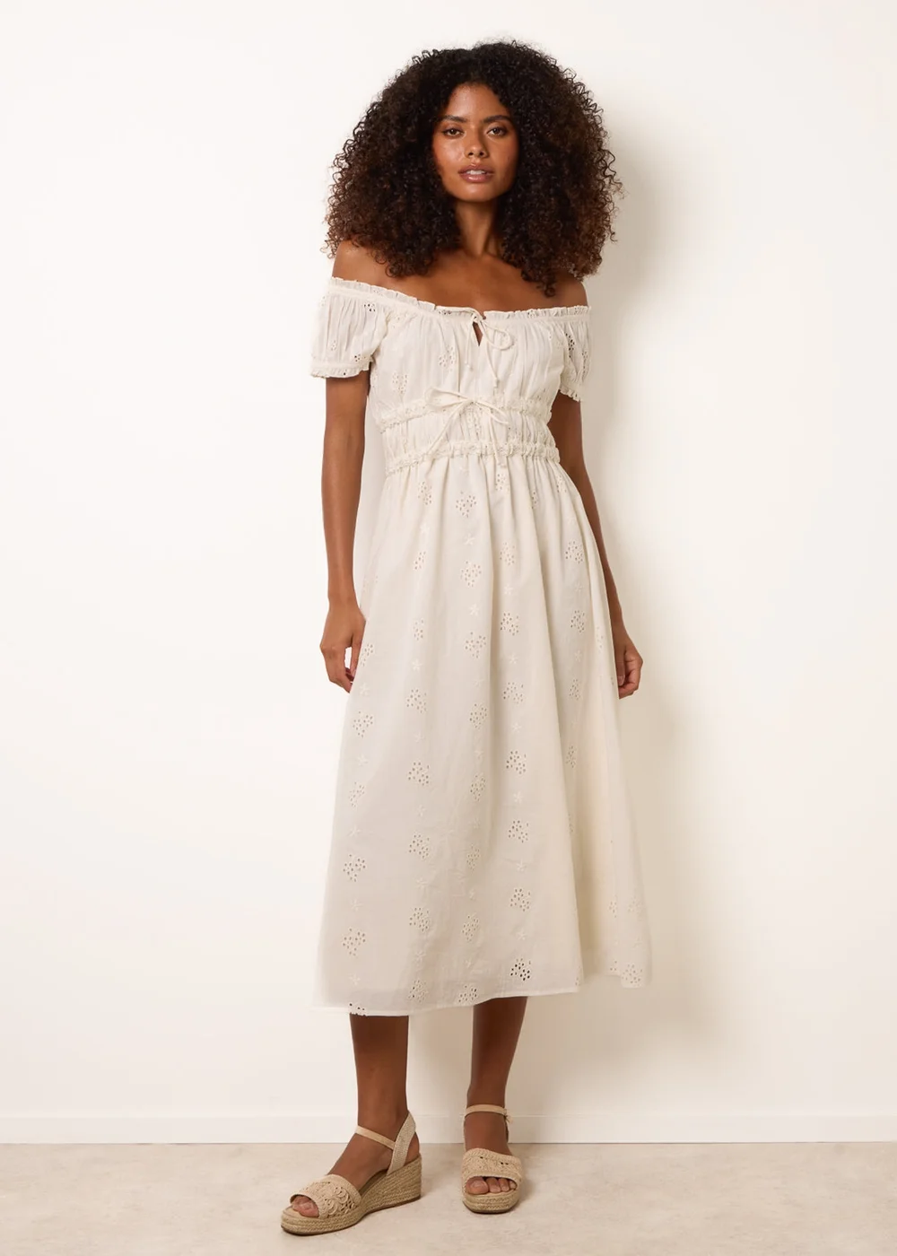 Blue Vanilla Ivory Broderie Front Tie Midi Dress - M Image 1