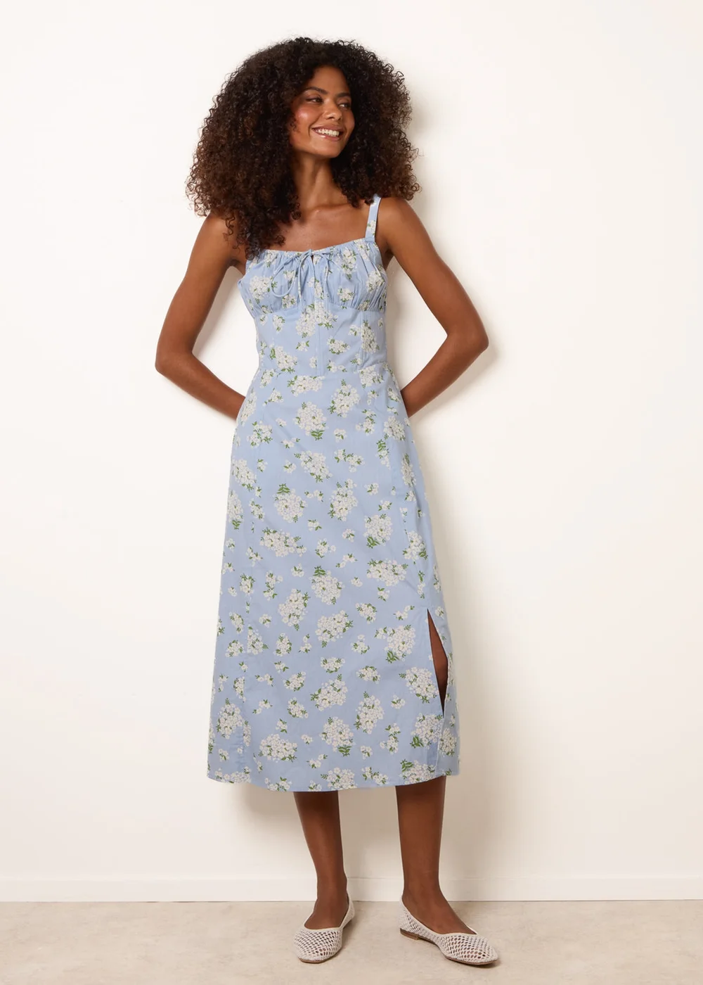 Blue Vanilla Blue Midi Milkmaid Floral Dress - M Image 1