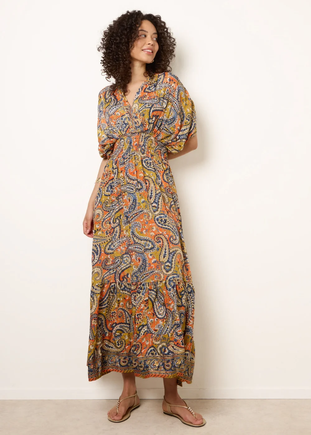 Blue Vanilla Multi Gathered Sleeve V-Neck Maxi Dress - M/L Image 1