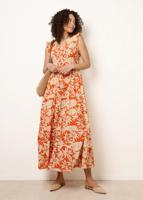 Blue Vanilla Orange Button Frill Sleeve Dress - M Image 1