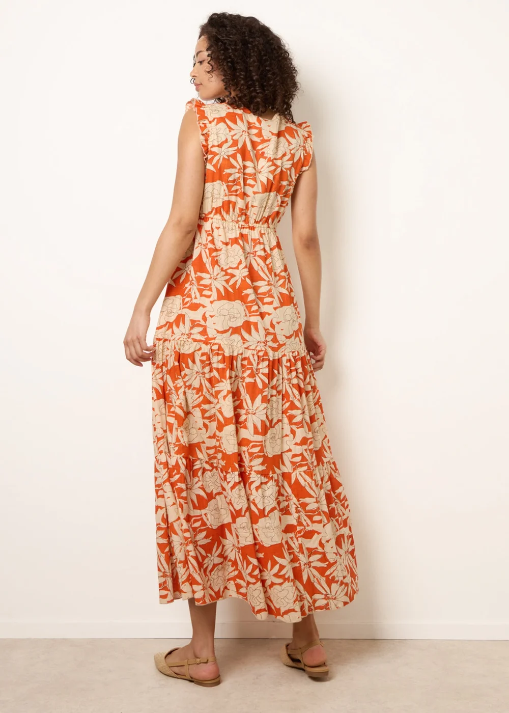 Blue Vanilla Orange Button Frill Sleeve Dress - M Image 4