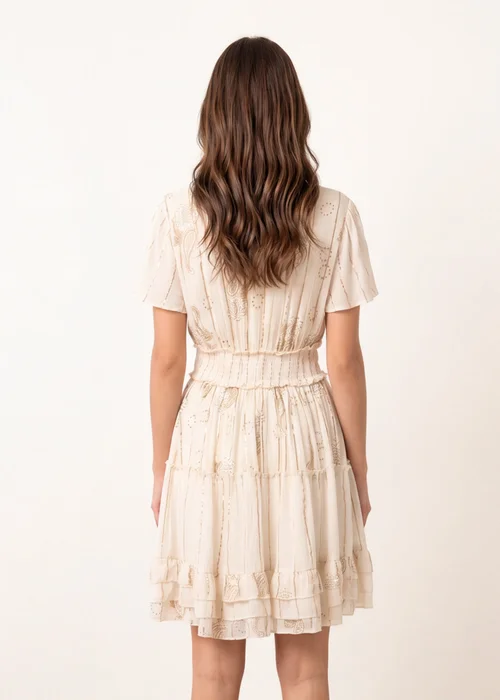 Blue Vanilla Beige Embellished Tiered Mini Dress - L/XL Image 4