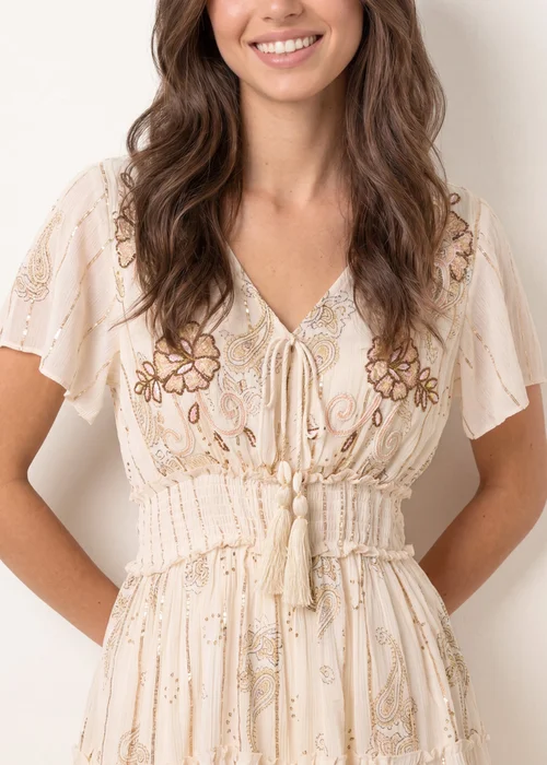 Blue Vanilla Beige Embellished Tiered Mini Dress - L/XL Image 3