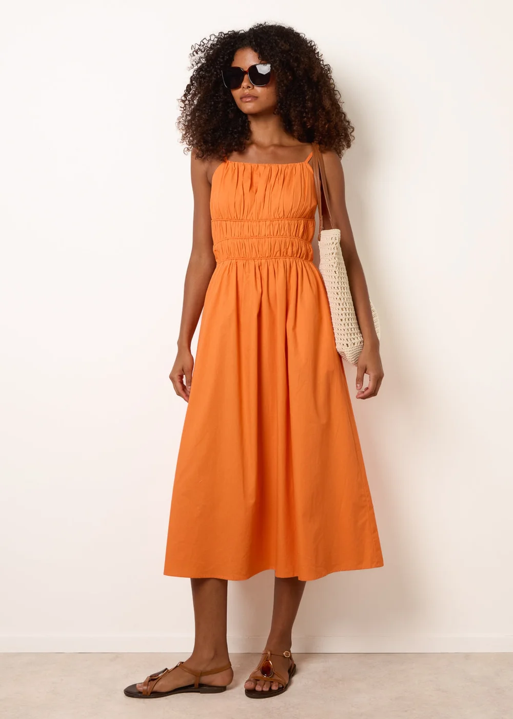 Blue Vanilla Orange Ruched Binding Strappy Midi Dress - M Image 3