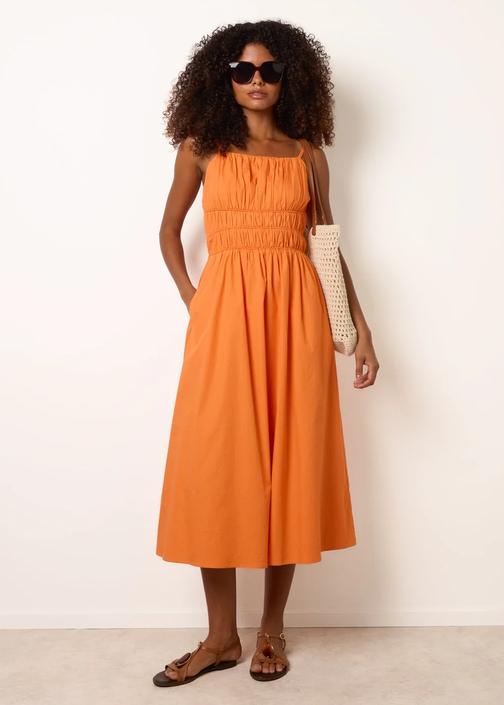 Blue Vanilla Orange Ruched Binding Strappy Midi Dress - M Image 1