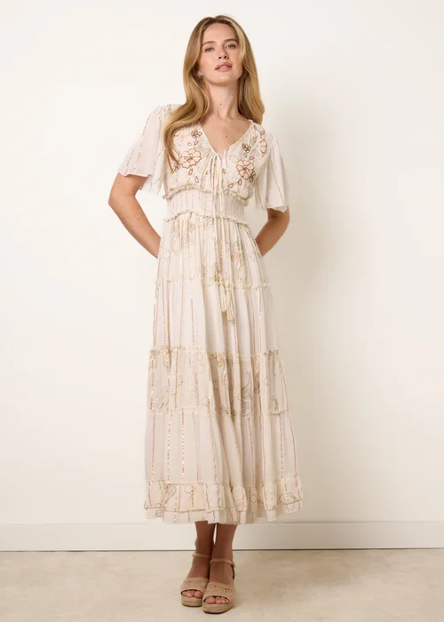 Blue Vanilla Beige Embellished Midi Dress - S/M Image 1