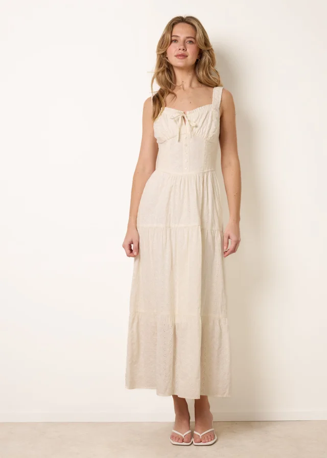 Blue Vanilla Ivory Broderie Button Down Maxi Dress