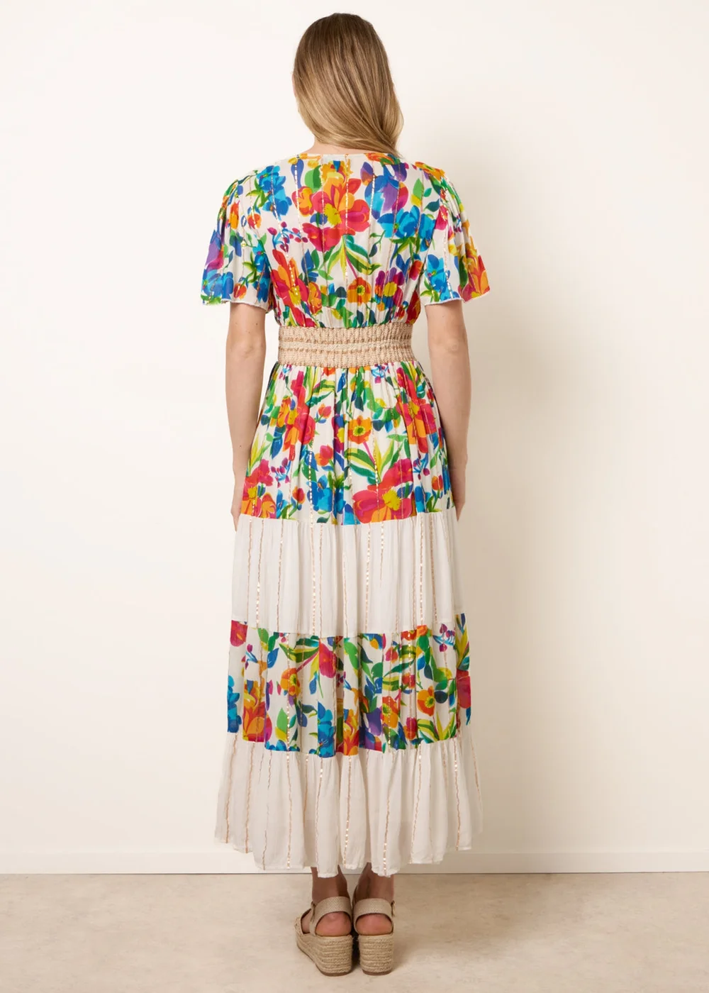 Blue Vanilla Multi Bright Print Tiered Dress - S Image 4